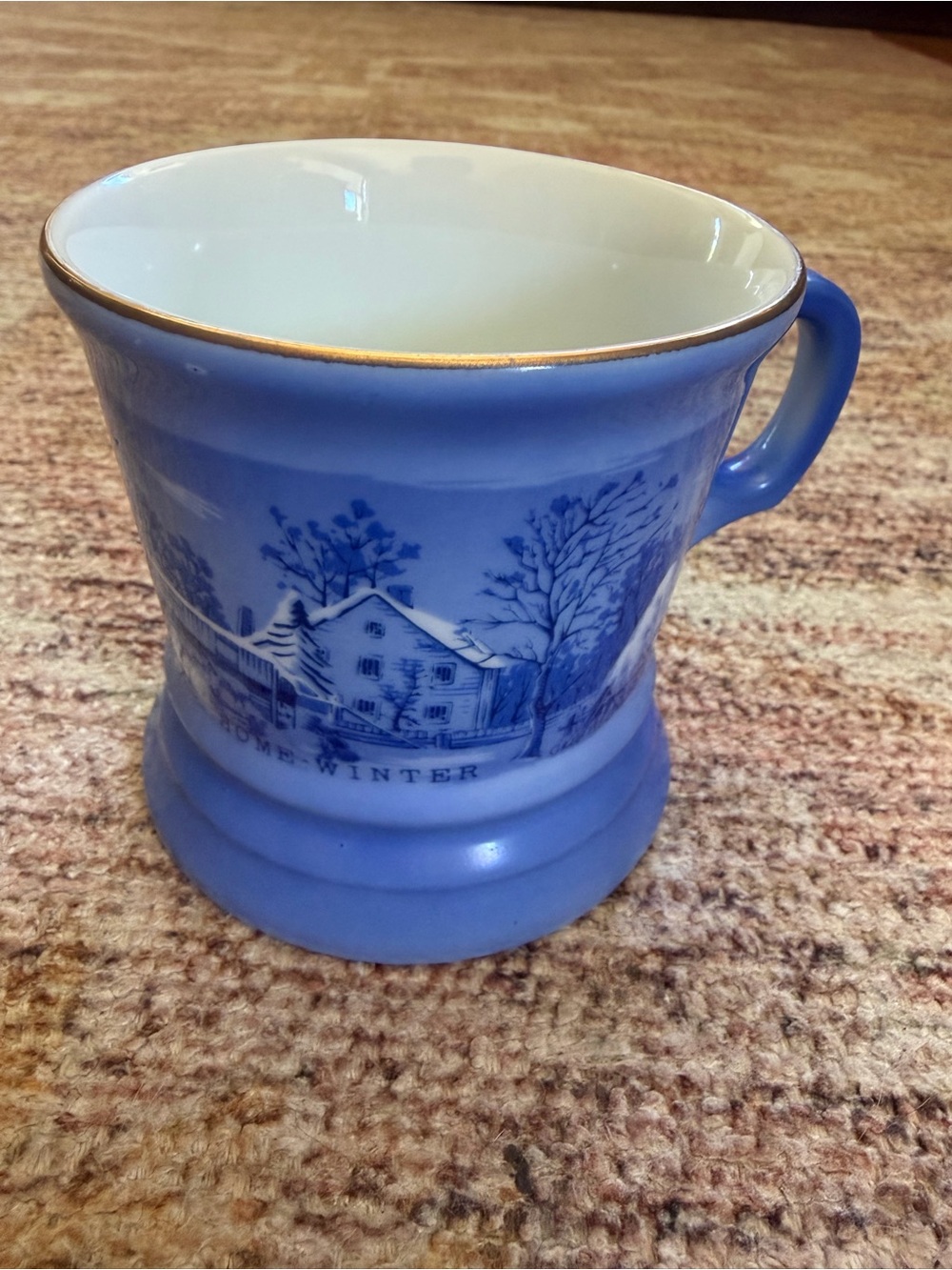 Vintage Blue & White Currier & Ives The Farmers Home in the Winter Shaving Mug